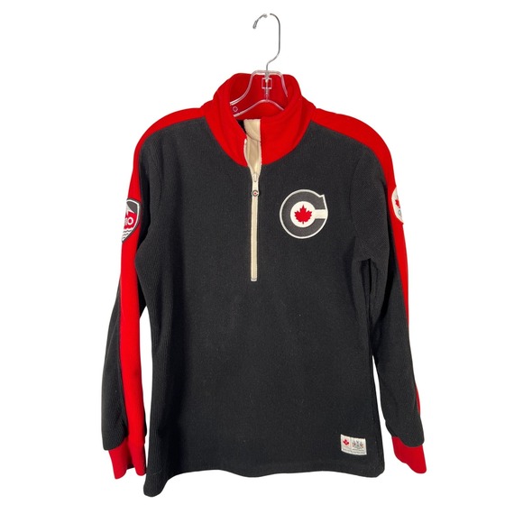 Hudson's Bay Co. Tops - Hudson's Bay Co Canada Black Red 1/4 Zip Olympic Fleece Sweater Womens M